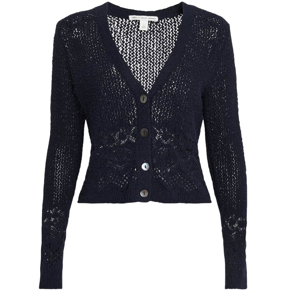 Autumn Cashmere Textured Navy Pointelle-Knit Cardigan Size S NWT